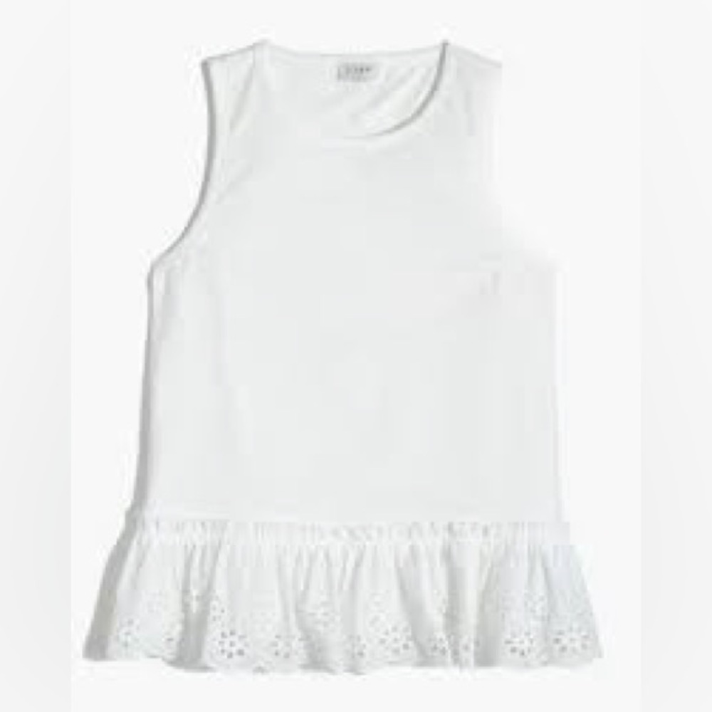 J. Crew White Eyelet Hem Peplum Tank Top Size Medium